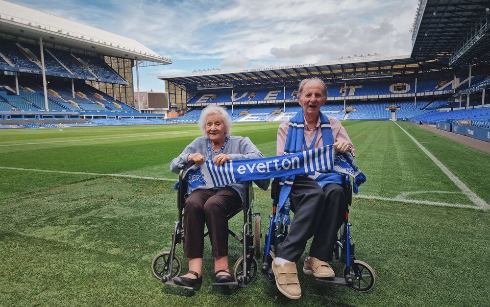 Team members at Deewater Grange arranged a surprise trip to Everton’s Goodison Park for residents Corinne, 87, and Howard, 75.