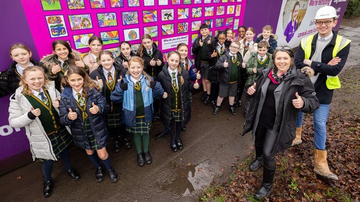 Local school children have created eye-catching artwork to decorate the hoardings of Wilmslow’s newest care home.