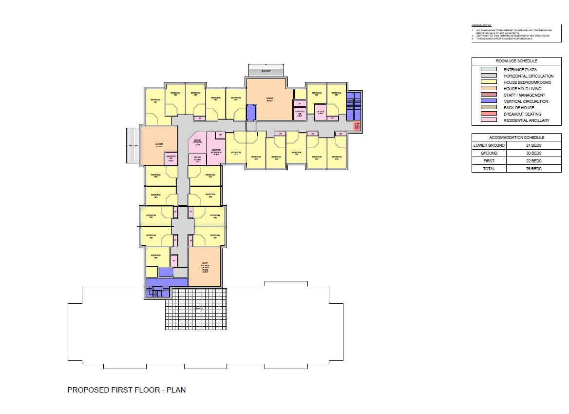 The site plan below shows the proposed first floor layout